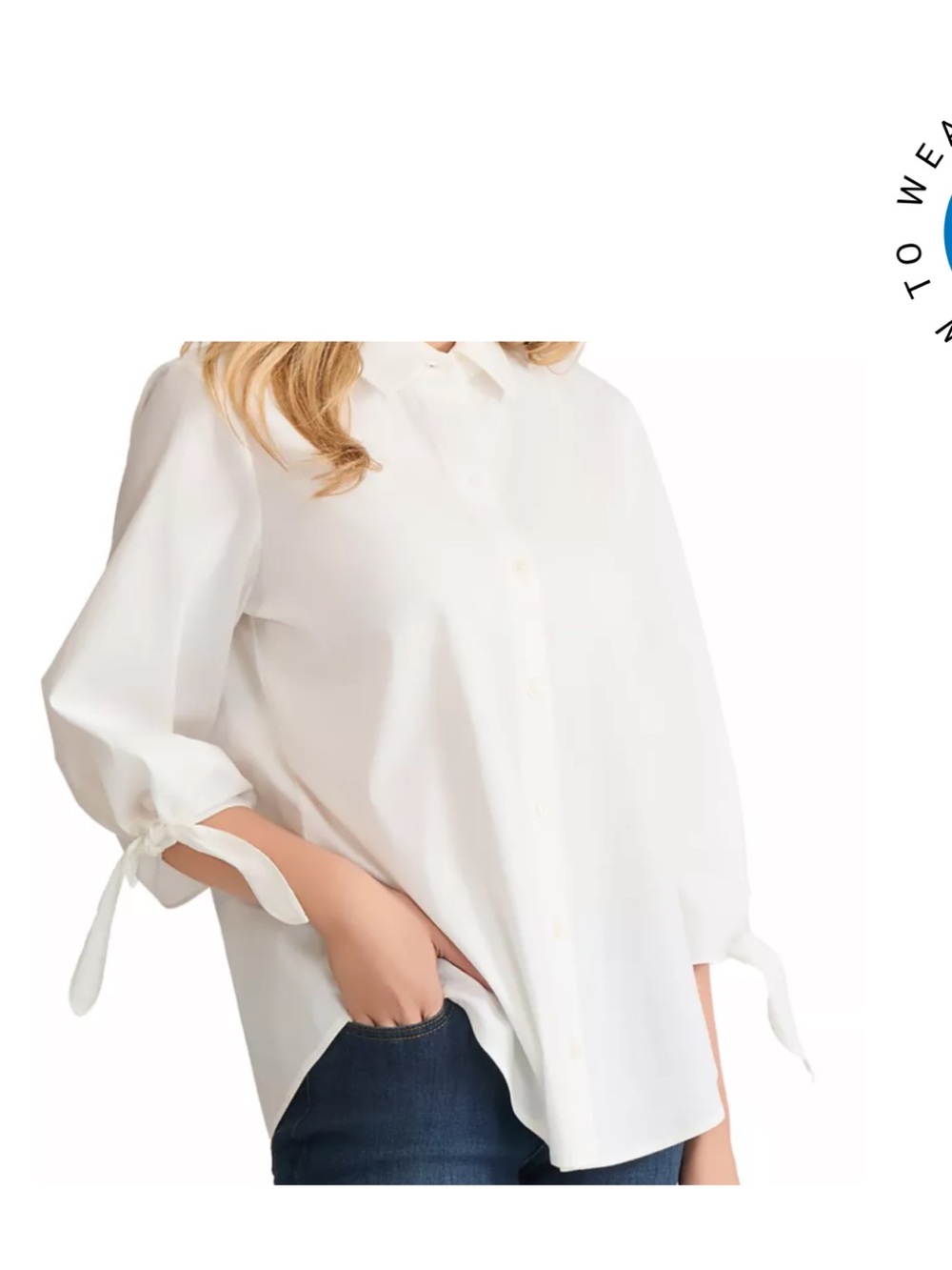 Jones New York White Tie-Cuff Button-Down Blouse